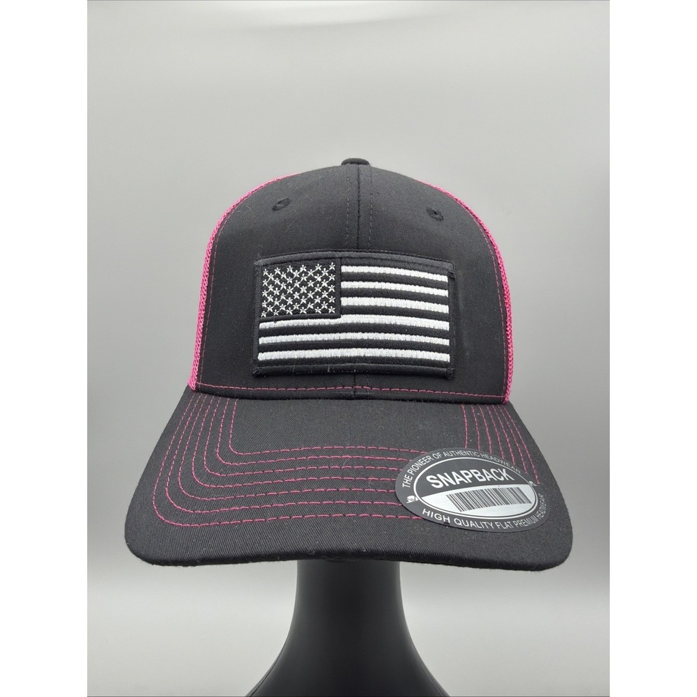 🇺🇸 American Flag Trucker Hat Cap Gray Pink Mesh Snapback
